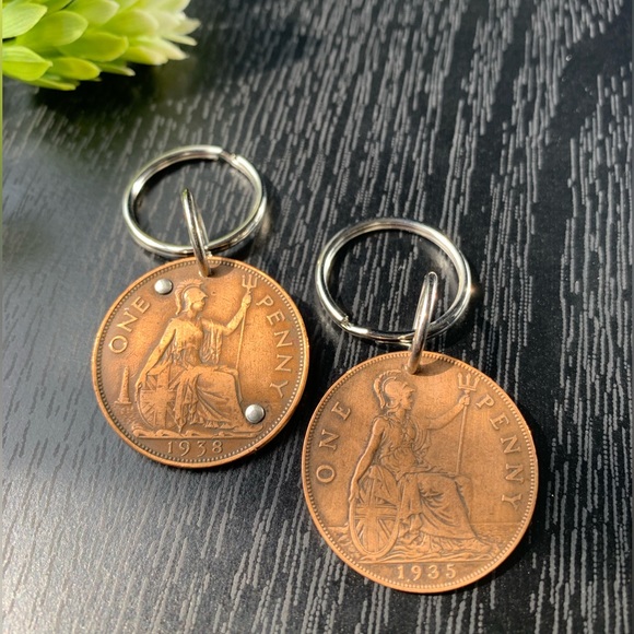Vintage Other - Vintage English Penny Coin Keychain Lot Sterling Rivets World Money Man …